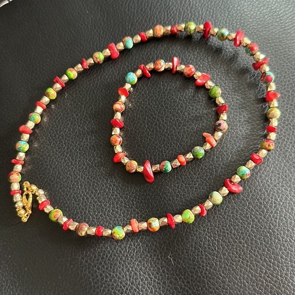 Handmade Imperial Jasper and Agate Necklace and Bracelet Set - Picture 3 of 5